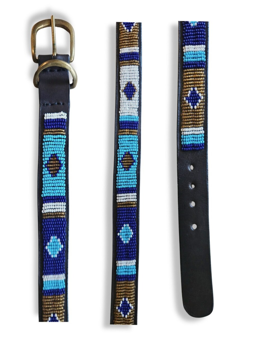 Beaded Leather Dog Collar Boho Western Handmade Style Adjustable 21.5–23.5”